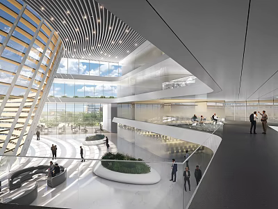 Modern Front Desk Reception Lobby With Elegant Interior Design And Open Space Lighting 3d model