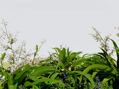 Vibrant Garden Display With Lush Green Leaves White Flowers And Purple Blooms 3d model
