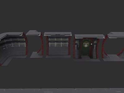 3D Model Structural Components Featuring Frames Shelves Green Door and Red Accents 3d model