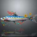 Colorful Spotted Fish With Red Coral Yellow Stars And Green Dots