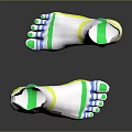 White Sports Shoes with Green Yellow Blue Stripes and Stylish Patterns on Ankle and Toe