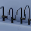 Modern Black Faucets Featuring Various Designs Displayed On Blue Surface 3d model