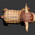 Soft Plush Toy Cow With Brown And Yellow Plaid Fabric And Fringed Legs