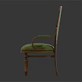 Classic Wooden Frame Dining Chair With Green Upholstered Seat And Armrests