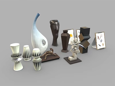 Modern Decorative Ornament Set with Sculptures Vases and Abstract Designs 3d model
