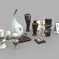Modern Decorative Ornament Set with Sculptures Vases and Abstract Designs