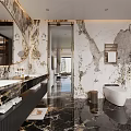 Luxurious Modern Bathroom Interior With Marble Surfaces Bathtub And Slatted Blinds