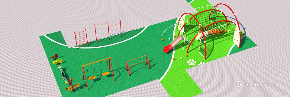 Outdoor Kids Playground Sports Equipment With Swings Parallel Bars Slide And Climbing Net 3d model 