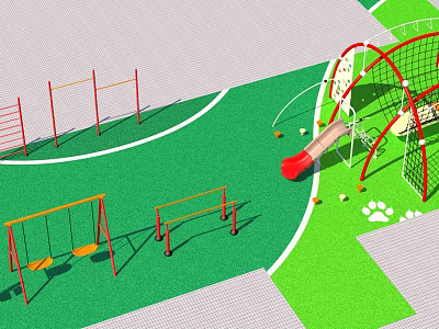 Outdoor Kids Playground Sports Equipment With Swings Parallel Bars Slide And Climbing Net 3d model