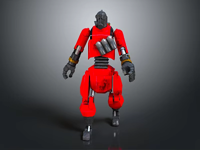 Red Armored Robot Game Movie Character Featuring Mechanical Body And Metal Armor 3d model