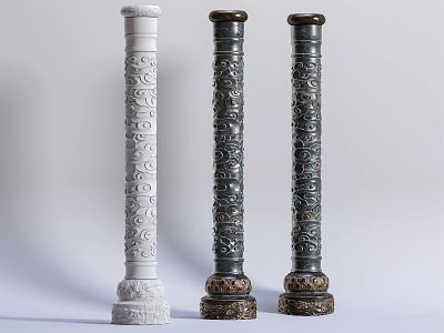 Chinese style pillar carved stone pillar 3d model