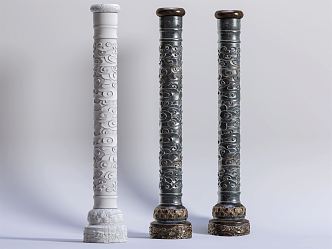 Chinese style pillar carved stone pillar 3d model