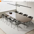Modern Office Conference Table With Black Item And Gray Chairs Around