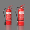 Two Red Fire Extinguishers With Hose And Labels Featuring Icons And Text