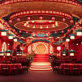 Chinese Style Banquet Hall With Red Decor Traditional Lanterns And Dragon Patterns