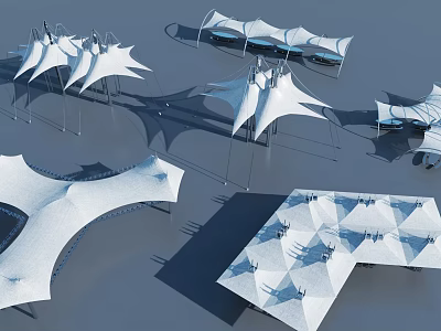 Tensile Membrane Architectural Structures With Modern Geometric Design For Outdoor Spaces 3d model