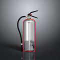 Transparent Cylinder Fire Extinguisher With Red Frame Black Nozzle And White Powder