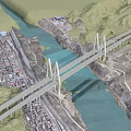 Modern Cable Stayed Bridge Over River With Green Vegetation And Road Links 3d model