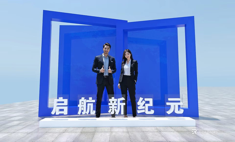 Photo Check In Spot With Blue Frame Two People In Formal Attire Embark New Era 3d model 