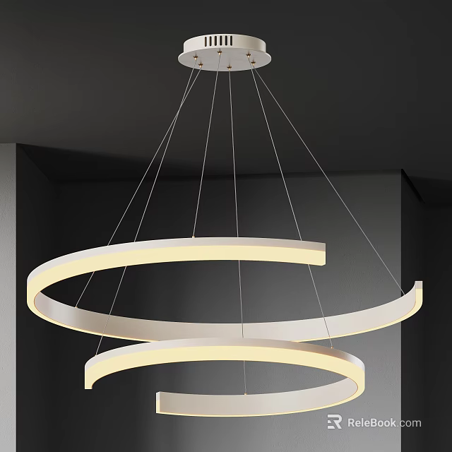 Modern Multi Layered White Circular Chandelier Hanging From Ceiling With Warm Lighting 3d model 