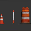 Orange Traffic Safety Equipment With Cones Bollard And Drum Reflective Stripes