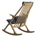 Comfortable Wooden Rocking Chair With Blue Cushion And Modern Minimalist Design