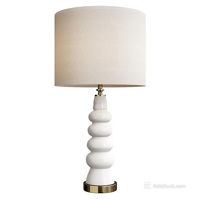 White Spiral Base Table Lamp With Light Fabric Lampshade And Stacked Circular Design 3d model 