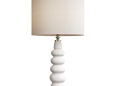 White Spiral Base Table Lamp With Light Fabric Lampshade And Stacked Circular Design 3d model
