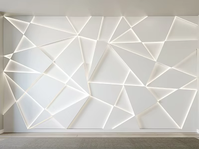 Modern Geometric Background Wall Design With LED Strip Lights And White Abstract Lines 3d model