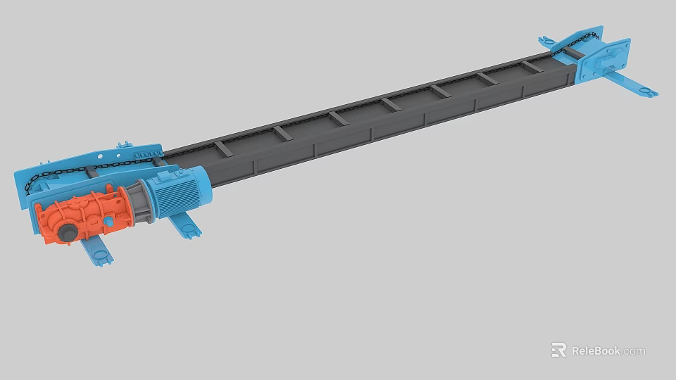Industrial Mechanical Conveyor Equipment With Blue Orange Motor And Black Transport Track 3d model 
