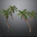 3D Rendered Palm Trees With Pink Trunks And Green Leaves On Gray Background