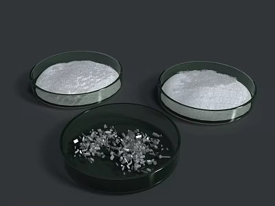 Petri Dishes Containing White Powder and Crystal Samples in Lab Environment 3d model