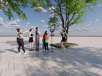 Women Standing Together Outdoor Near Tree With Open Space And Clear Sky 3d model