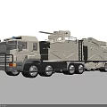 Beige Military Utility Truck Featuring Large Tank Mounted Equipment Blue Lights And Multiple Wheels