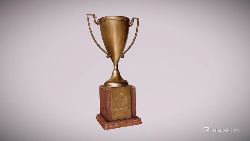 Classic Brass Trophy With Wooden Base Two Handles And Engraved Plaque 3d model 