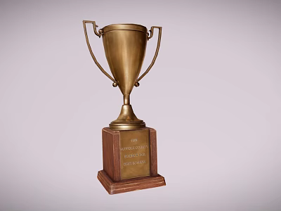 Classic Brass Trophy With Wooden Base Two Handles And Engraved Plaque 3d model