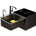 Smart Kitchen Sink Appliance With Black Design Faucet And Lemon
