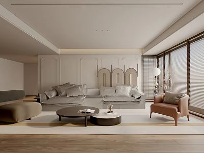 Modern Living Room Interior Design With Gray Sofa Brown Chair And Coffee Table 3d model
