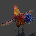 Vibrant Rooster Standing with Colorful Plumage Spread Wings and Bright Red Comb