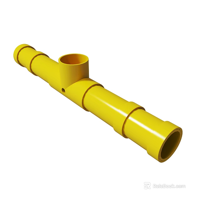 Yellow Plastic Pipe Fitting With Vertical Connection For Industrial Pipeline Construction 3d model 