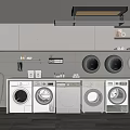 Modern Laundry Room Featuring Multiple Washing Machines Various Models And Design 3d model
