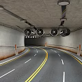 Modern Tunnel Interior With Curved Road Yellow Lines And Ceiling Fans