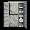 Laundry and Daily Use Items With Washing Machine Dryer Storage Cabinets Stacked Towels And Detergent