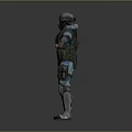 Tactical 3D Military Character With Armored Vest Helmet And Blue Arm Stripes Standing