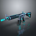 Modern Tactical Rifle With Blue Glowing Neon Lights And Futuristic Design Features