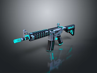 Modern Tactical Rifle With Blue Glowing Neon Lights And Futuristic Design Features 3d model