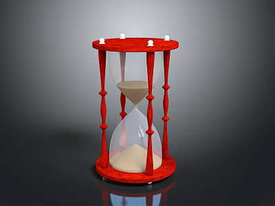 Decorative Red Framed Hourglass With Transparent Glass Sand And White Top Accents 3d model