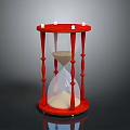 Decorative Red Framed Hourglass With Transparent Glass Sand And White Top Accents