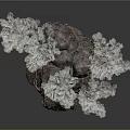 Decorative Rock Garden Model With Green Trees And Exposed Roots