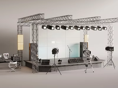 Professional Stage Setup With Lighting Truss Stage Lights Speakers And Cameras 3d model